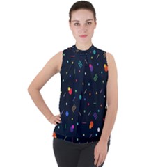 Abstract Minimalism Digital Art Abstract Mock Neck Chiffon Sleeveless Top by Semog4