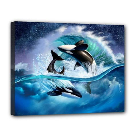 Orca Wave Water Underwater Sky Canvas 14  X 11  (stretched) by Semog4