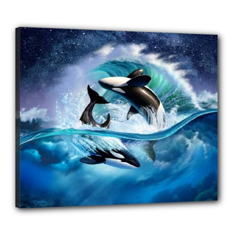 Orca Wave Water Underwater Sky Canvas 24  X 20  (stretched) by Semog4