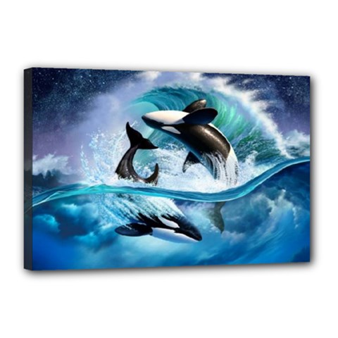 Orca Wave Water Underwater Sky Canvas 18  X 12  (stretched) by Semog4