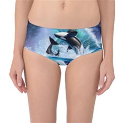 Orca Wave Water Underwater Sky Mid-waist Bikini Bottoms by Semog4