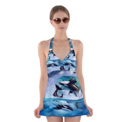 Orca Wave Water Underwater Sky Halter Dress Swimsuit  by Semog4