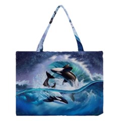 Orca Wave Water Underwater Sky Medium Tote Bag by Semog4