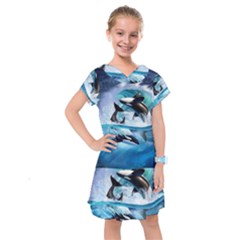 Orca Wave Water Underwater Sky Kids  Drop Waist Dress by Semog4