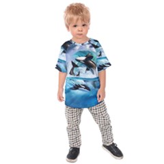 Orca Wave Water Underwater Sky Kids  Raglan Tee