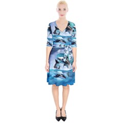 Orca Wave Water Underwater Sky Wrap Up Cocktail Dress by Semog4