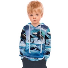 Orca Wave Water Underwater Sky Kids  Overhead Hoodie by Semog4