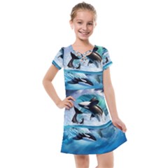 Orca Wave Water Underwater Sky Kids  Cross Web Dress by Semog4