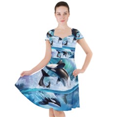 Orca Wave Water Underwater Sky Cap Sleeve Midi Dress by Semog4