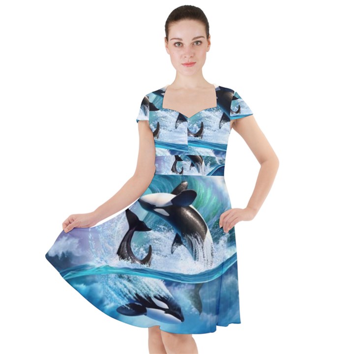 Orca Wave Water Underwater Sky Cap Sleeve Midi Dress