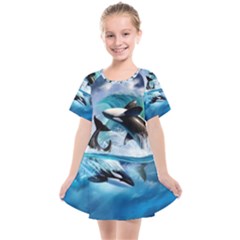 Orca Wave Water Underwater Sky Kids  Smock Dress by Semog4