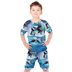 Orca Wave Water Underwater Sky Kids  Tee And Shorts Set by Semog4