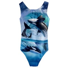 Orca Wave Water Underwater Sky Kids  Cut-out Back One Piece Swimsuit by Semog4