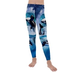 Orca Wave Water Underwater Sky Kids  Lightweight Velour Leggings by Semog4