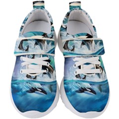 Orca Wave Water Underwater Sky Kids  Velcro Strap Shoes by Semog4