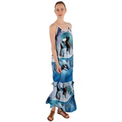 Orca Wave Water Underwater Sky Cami Maxi Ruffle Chiffon Dress by Semog4