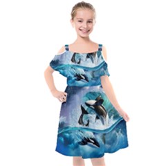 Orca Wave Water Underwater Sky Kids  Cut Out Shoulders Chiffon Dress by Semog4