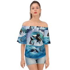 Orca Wave Water Underwater Sky Off Shoulder Short Sleeve Top by Semog4