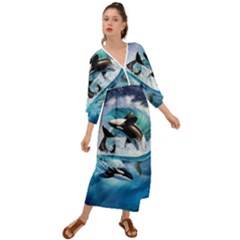 Orca Wave Water Underwater Sky Grecian Style  Maxi Dress by Semog4