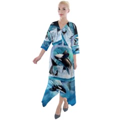 Orca Wave Water Underwater Sky Quarter Sleeve Wrap Front Maxi Dress by Semog4