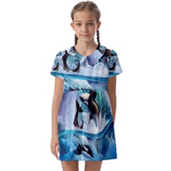 Orca Wave Water Underwater Sky Kids  Asymmetric Collar Dress by Semog4