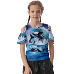 Orca Wave Water Underwater Sky Kids  Butterfly Cutout Tee by Semog4