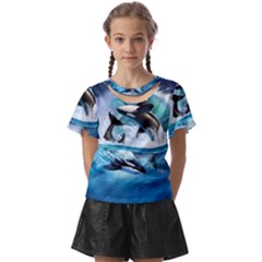 Orca Wave Water Underwater Sky Kids  Front Cut Tee by Semog4