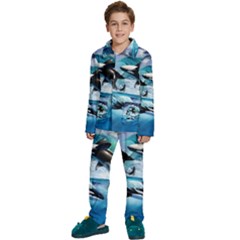 Orca Wave Water Underwater Sky Kids  Long Sleeve Velvet Pajamas Set by Semog4