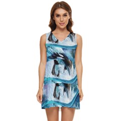 Orca Wave Water Underwater Sky Tiered Sleeveless Mini Dress by Semog4