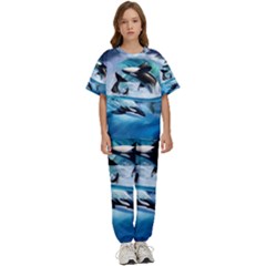 Orca Wave Water Underwater Sky Kids  Tee And Pants Sports Set by Semog4