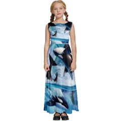 Orca Wave Water Underwater Sky Kids  Satin Sleeveless Maxi Dress by Semog4