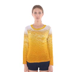 Texture Pattern Macro Glass Of Beer Foam White Yellow Women s Long Sleeve Tee