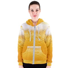 Texture Pattern Macro Glass Of Beer Foam White Yellow Women s Zipper Hoodie by Semog4