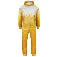 Texture Pattern Macro Glass Of Beer Foam White Yellow Hooded Jumpsuit (men) by Semog4