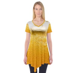 Texture Pattern Macro Glass Of Beer Foam White Yellow Short Sleeve Tunic  by Semog4