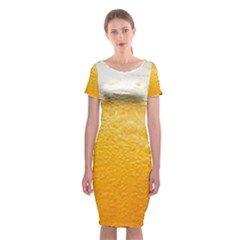 Texture Pattern Macro Glass Of Beer Foam White Yellow Classic Short Sleeve Midi Dress by Semog4