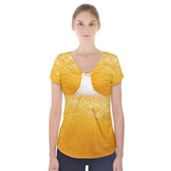 Texture Pattern Macro Glass Of Beer Foam White Yellow Short Sleeve Front Detail Top by Semog4