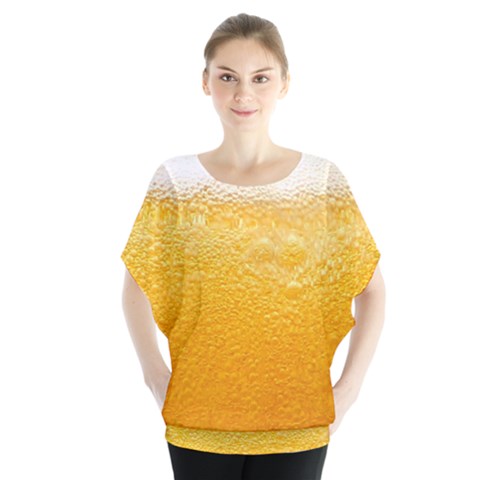 Texture Pattern Macro Glass Of Beer Foam White Yellow Batwing Chiffon Blouse by Semog4