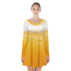 Texture Pattern Macro Glass Of Beer Foam White Yellow Long Sleeve Velvet V-neck Dress by Semog4