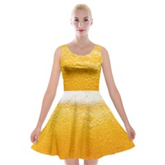 Texture Pattern Macro Glass Of Beer Foam White Yellow Velvet Skater Dress by Semog4