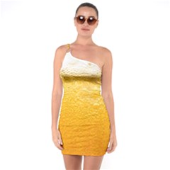 Texture Pattern Macro Glass Of Beer Foam White Yellow One Shoulder Ring Trim Bodycon Dress by Semog4