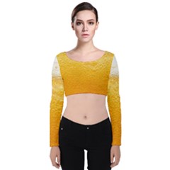 Texture Pattern Macro Glass Of Beer Foam White Yellow Velvet Long Sleeve Crop Top by Semog4