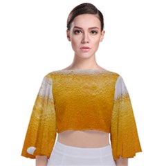 Texture Pattern Macro Glass Of Beer Foam White Yellow Tie Back Butterfly Sleeve Chiffon Top by Semog4