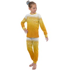 Texture Pattern Macro Glass Of Beer Foam White Yellow Kids  Long Sleeve Set  by Semog4