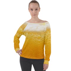 Texture Pattern Macro Glass Of Beer Foam White Yellow Off Shoulder Long Sleeve Velour Top by Semog4