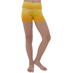 Texture Pattern Macro Glass Of Beer Foam White Yellow Kids  Lightweight Velour Yoga Shorts by Semog4