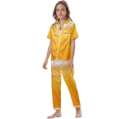 Texture Pattern Macro Glass Of Beer Foam White Yellow Kids  Satin Short Sleeve Pajamas Set by Semog4