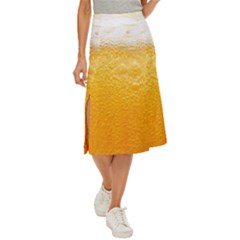 Texture Pattern Macro Glass Of Beer Foam White Yellow Midi Panel Skirt by Semog4