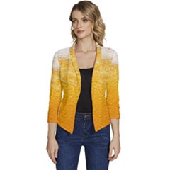 Texture Pattern Macro Glass Of Beer Foam White Yellow Women s Casual 3/4 Sleeve Spring Jacket