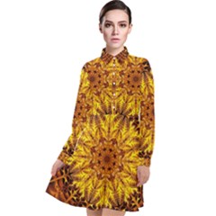 Abstract Gold Mandala Yellow Long Sleeve Chiffon Shirt Dress by Semog4